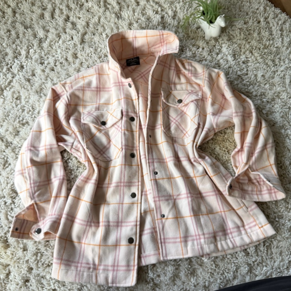 Plaid HFX winter thick comfy soft Utility Jacket in Pink and Cream